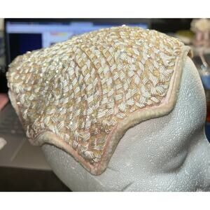 Vintage 40s Juliette Fascinator Champagne Sequin And Braided Raffia Trim